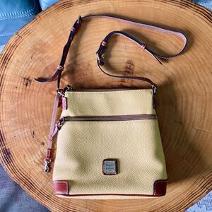 Dooney & Bourke Pebbled Leather Crossbody Bag Yellow Leather Brown Trim